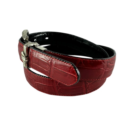 90s Genuine BRIGHTON 5019 Reversible Black & Red Croc Leather Women Belt Size 30 main image 4